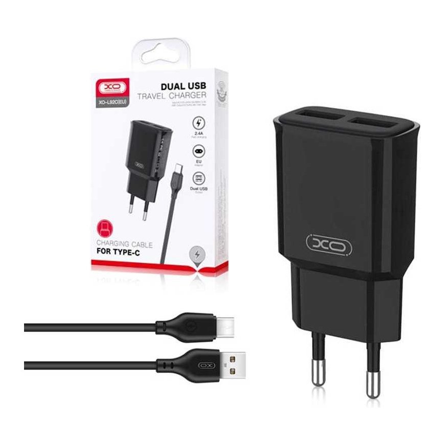 XO L92С charger | 12W | 2.4A + USB-C cable 1m black