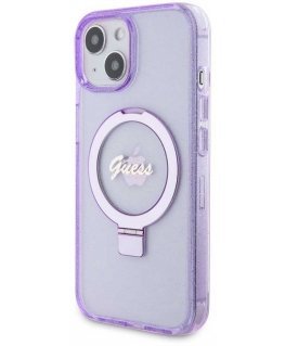 Guess IML Ring Stand Glitter MagSafe Case for iPhone 15 Plus Purple