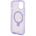 Guess IML Ring Stand Glitter MagSafe dėklas, skirtas iPhone 15 Plus Violetinė