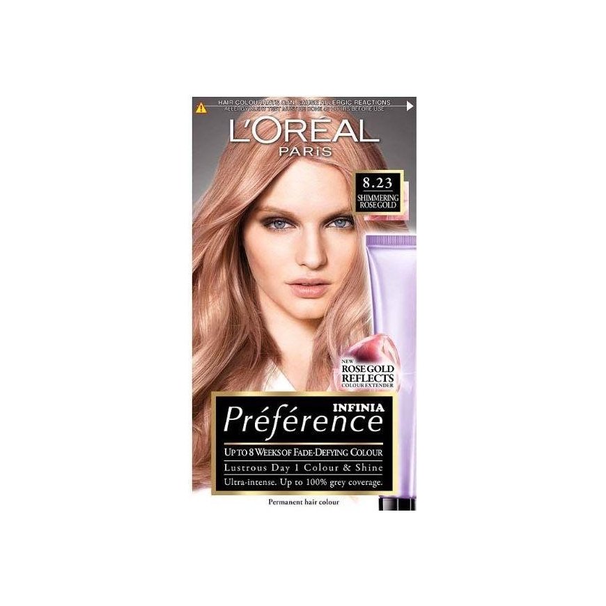 „L'Oreal Paris Recital Preference“ plaukų dažai 8.23 „Shimmering Rose“.