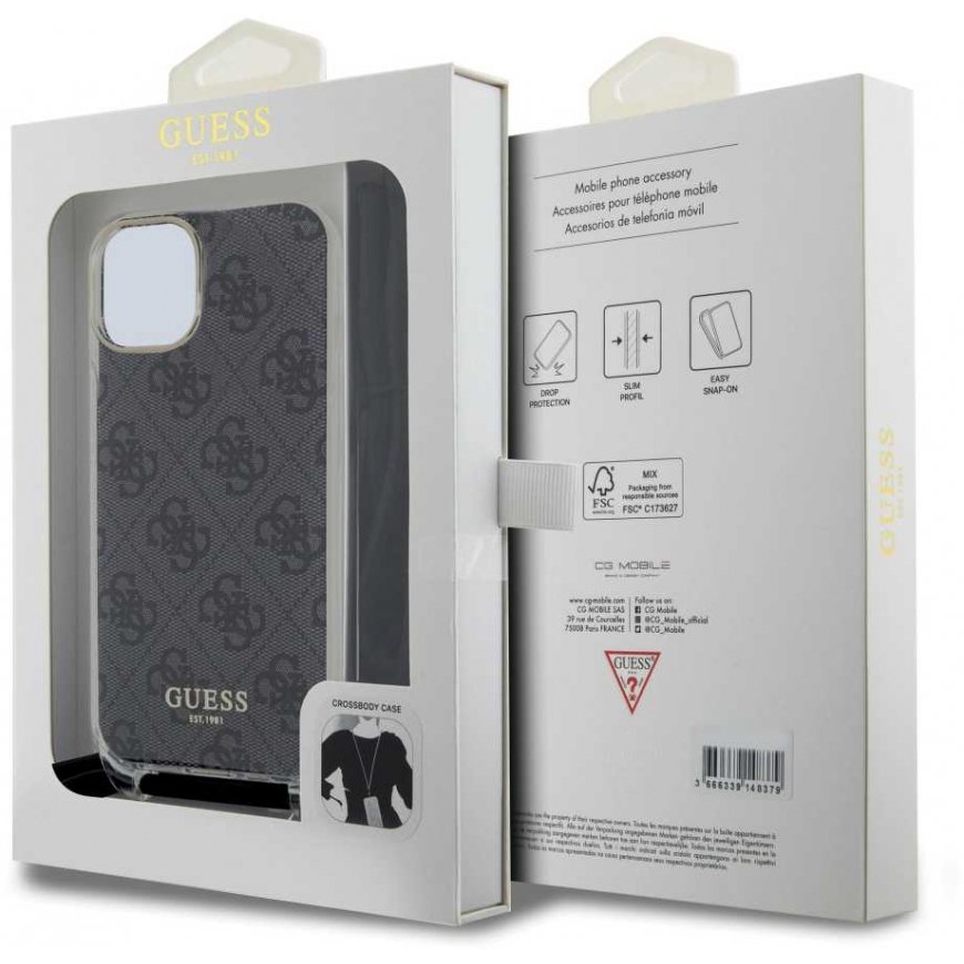 Case Guess IML 4G Printed Crossbody Case for iPhone 15 Black – 5