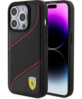 Ferrari PU Leather Perforated Sloping Case for iPhone 15 Pro Black