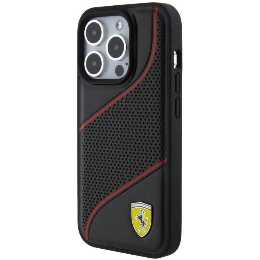 Ferrari PU Leather Perforated Sloping Case for iPhone 15 Pro Black – 2