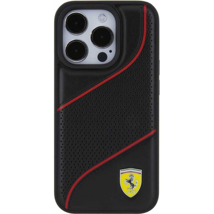 Ferrari PU Leather Perforated Sloping Case for iPhone 15 Pro Black – 3