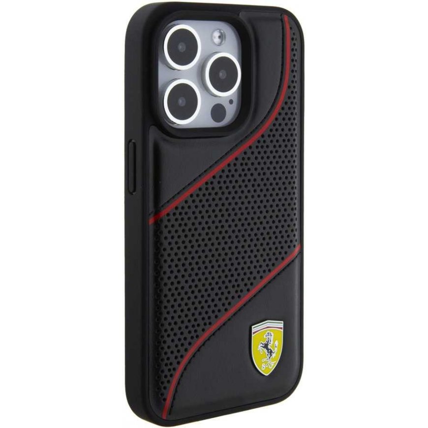 Ferrari PU Leather Perforated Sloping Case for iPhone 15 Pro Black – 4