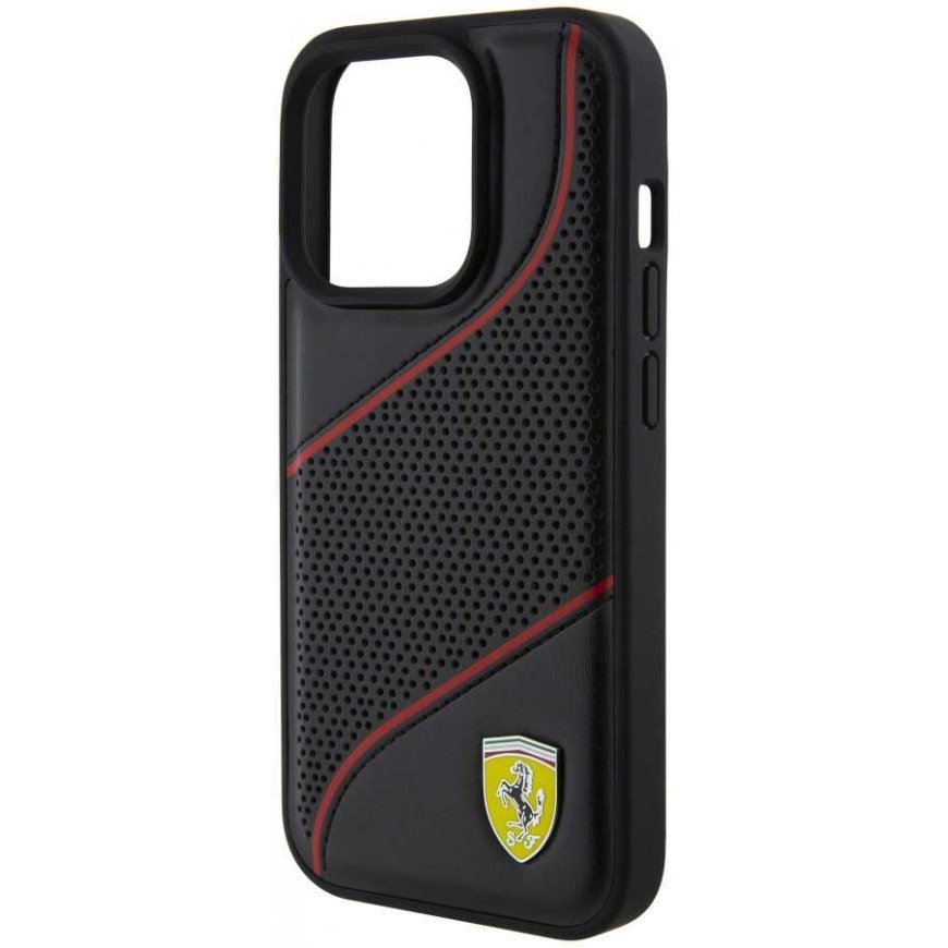 Ferrari PU odinis perforuotas nuožulnus dėklas, skirtas iPhone 15 Pro Juodas – 5