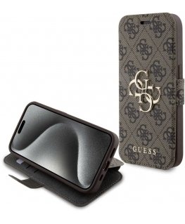 Guess PU Leather 4G Metal Logo Case for iPhone 15 Pro Brown