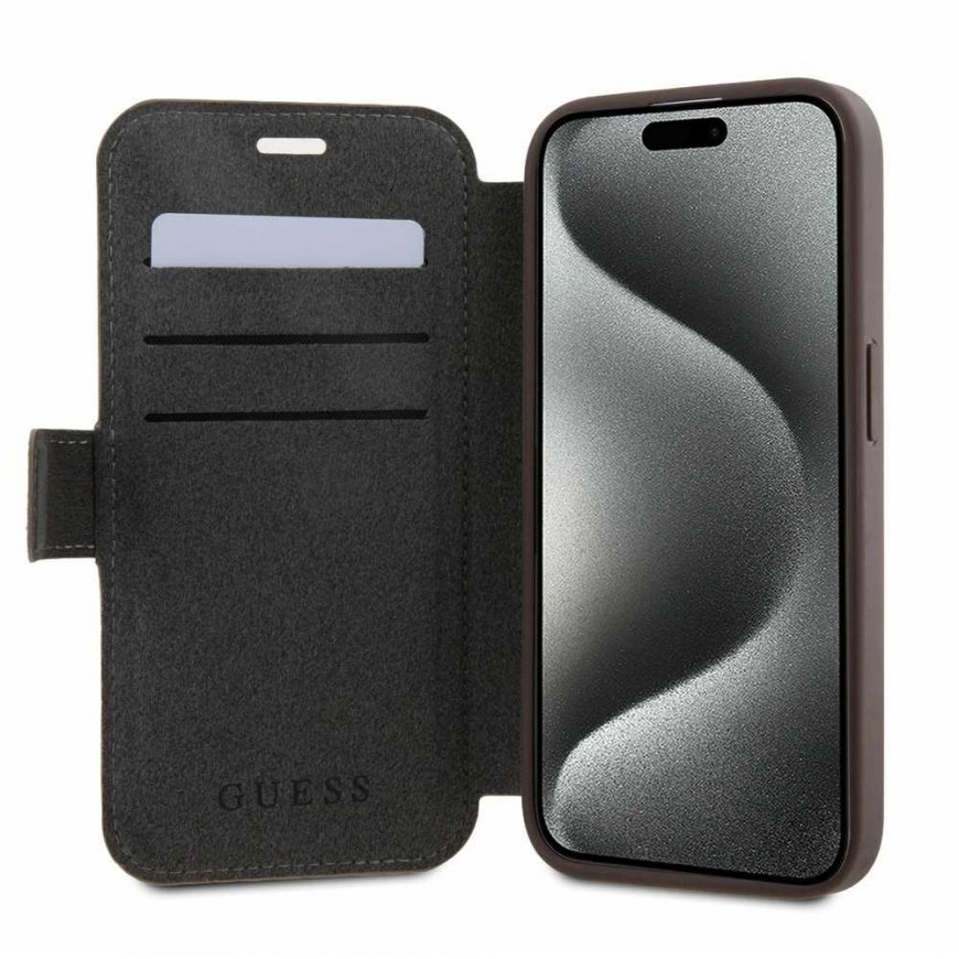 Guess PU Leather 4G Metal Logo Case for iPhone 15 Pro Brown – 5