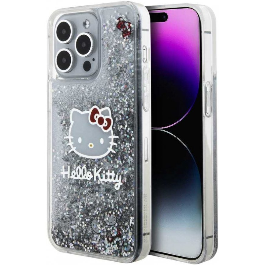 Hello Kitty Liquid Glitter Electroplating Head Logo Case For iPhone 15 Pro Max Clear