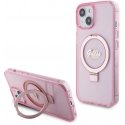 Guess IML Ring Stand Glitter MagSafe dėklas, skirtas iPhone 15 Rožinė