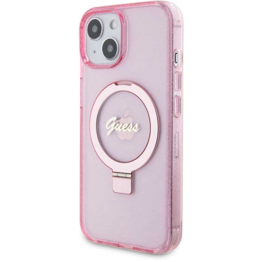 Guess IML Ring Stand Glitter MagSafe case for iPhone 15 Pink – 2