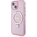 Guess IML Ring Stand Glitter MagSafe case for iPhone 15 Pink