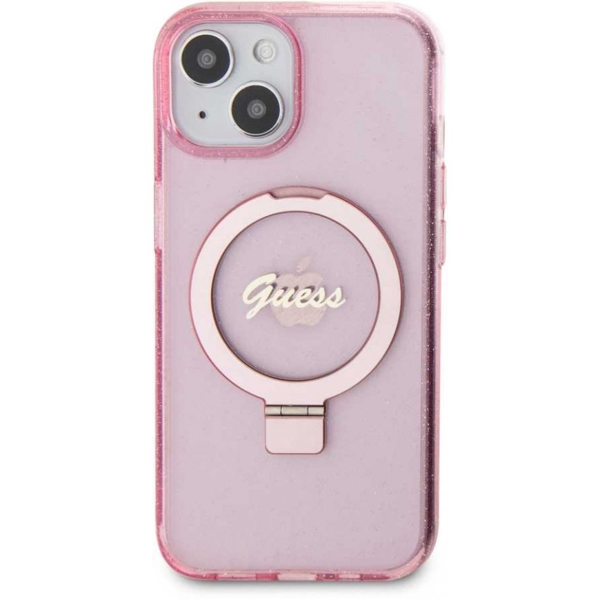 Guess IML Ring Stand Glitter MagSafe dėklas, skirtas iPhone 15 Rožinė – 3
