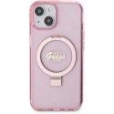Guess IML Ring Stand Glitter MagSafe case for iPhone 15 Pink