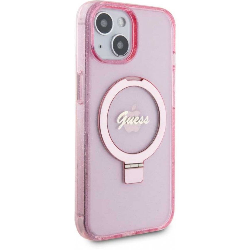 Guess IML Ring Stand Glitter MagSafe dėklas, skirtas iPhone 15 Rožinė – 4
