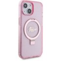 Guess IML Ring Stand Glitter MagSafe case for iPhone 15 Pink