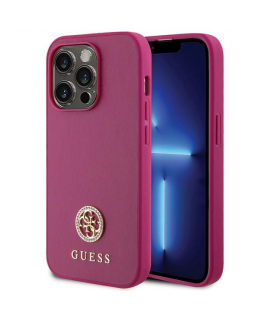 Guess Case for iPhone 15 Pro 6.1" GUHCP15LPS4DGPP Pink HC PU 4G Metal Logo Strass