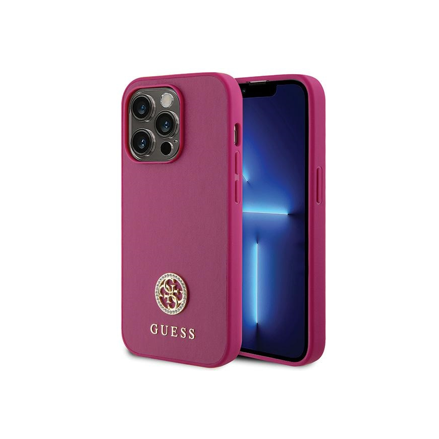 Guess Case for iPhone 15 Pro 6.1" GUHCP15LPS4DGPP Pink HC PU 4G Metal Logo Strass