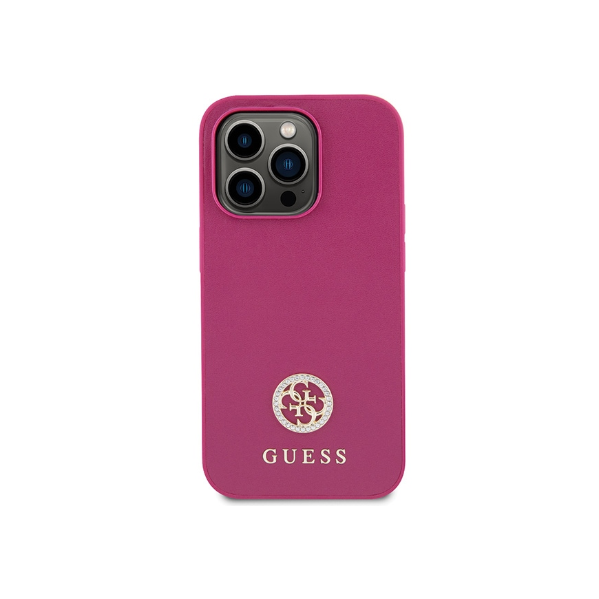 Guess Case for iPhone 15 Pro 6.1" GUHCP15LPS4DGPP Pink HC PU 4G Metal Logo Strass – 3