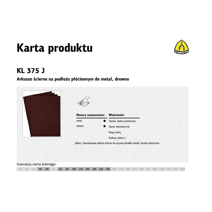 KLINGSPOR ABRASIVE SHEETS 230mm x 280mm KL375J, 150/50 pcs.