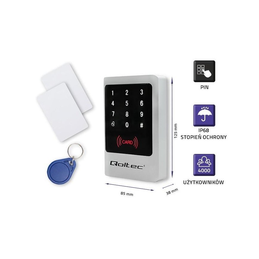 QOLTEC 52444 Code lock MIMAS with RFID reader Code card key fob Door bell button IP68 EM – 2
