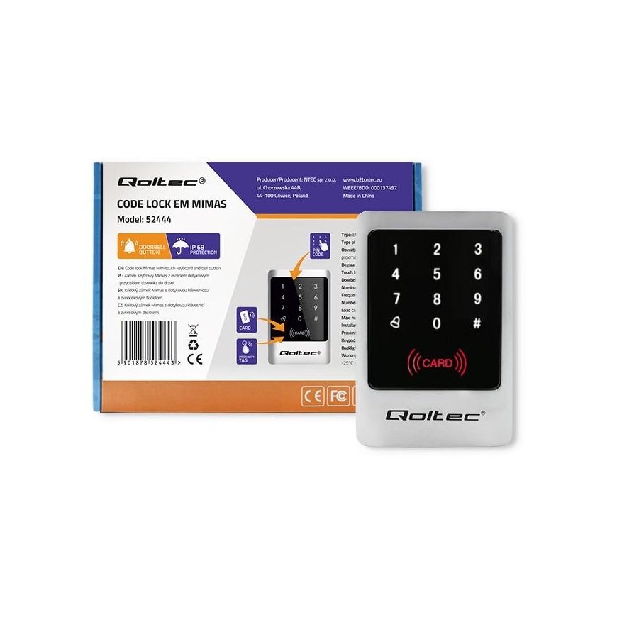 QOLTEC 52444 Code lock MIMAS with RFID reader Code card key fob Door bell button IP68 EM – 4