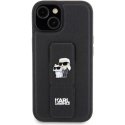 Karl Lagerfeld Saffiano Grip stovo metalinis logotipo dėklas iPhone 15 juodas