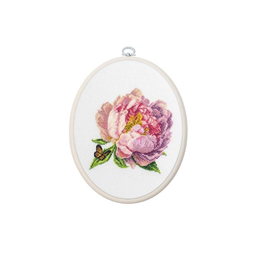 luca S Counted Cross Stitch Kit with Hoop Included Rozella Peony 12x12cm SBC206