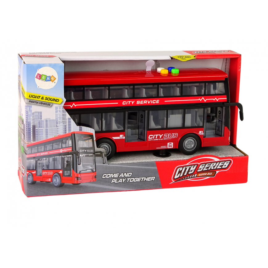 Lean Cars Battery Operated Double Decker Bus Lights Sounds Friction Drive Red – 4