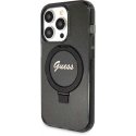 Guess IML Ring Stand Glitter MagSafe dėklas, skirtas iPhone 15 Pro Max Juodas