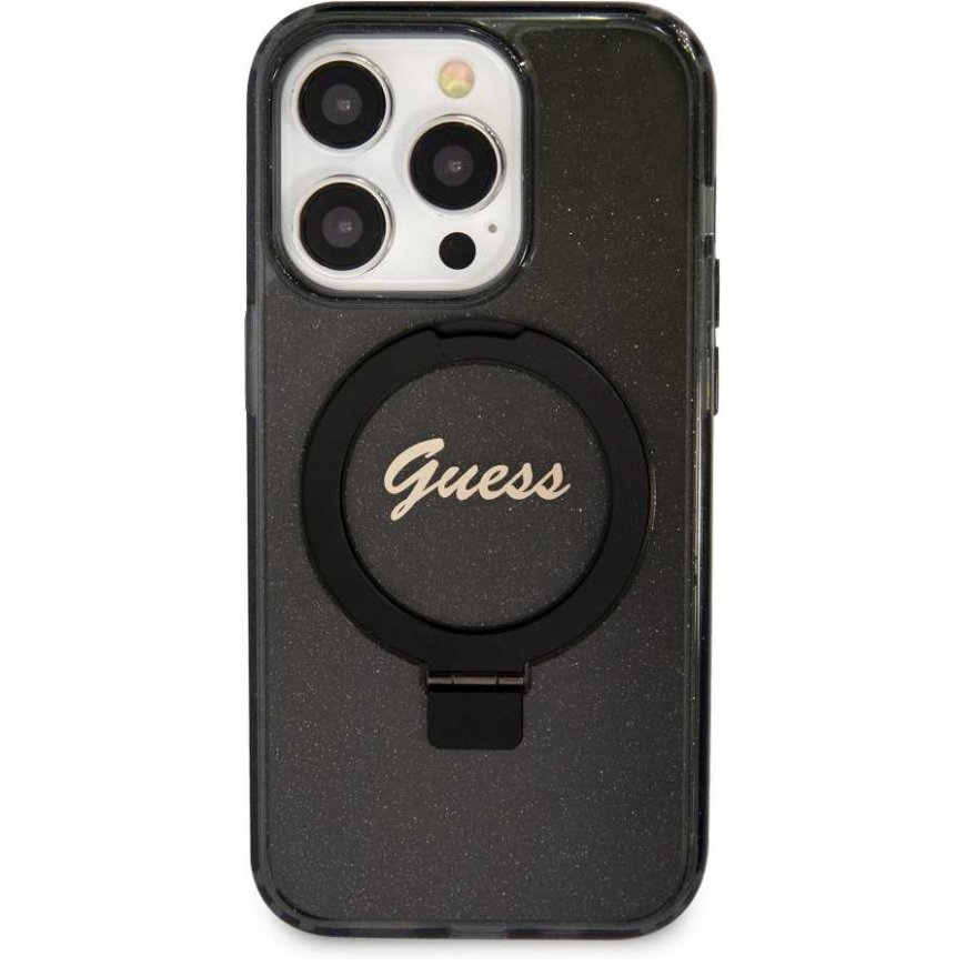 Guess IML Ring Stand Glitter MagSafe Case for iPhone 15 Pro Max Black – 3