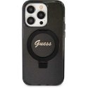 Guess IML Ring Stand Glitter MagSafe dėklas, skirtas iPhone 15 Pro Max Juodas
