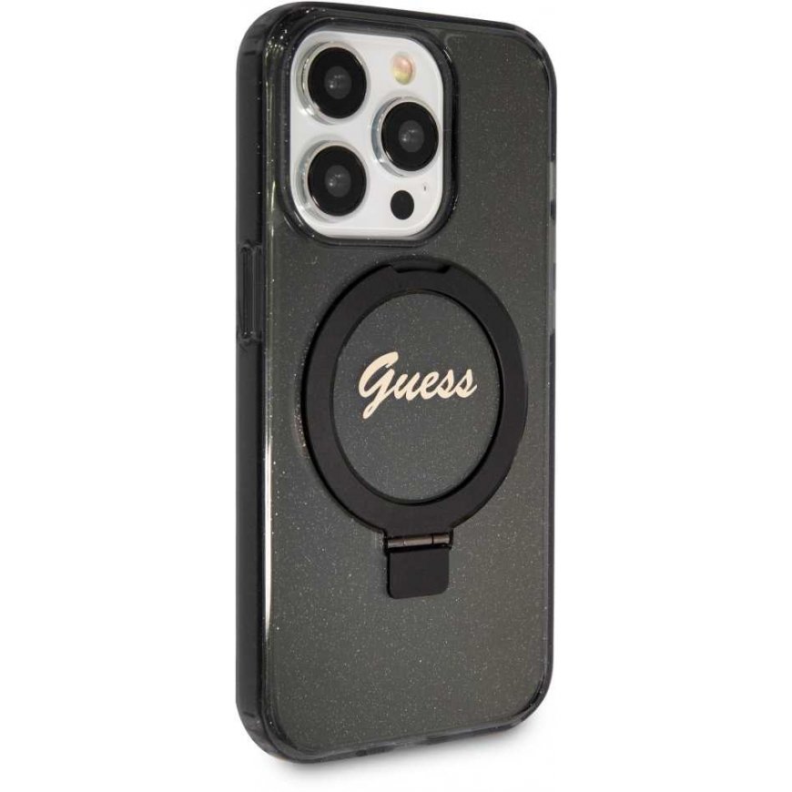 Guess IML Ring Stand Glitter MagSafe Case for iPhone 15 Pro Max Black – 4
