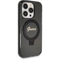 Guess IML Ring Stand Glitter MagSafe dėklas, skirtas iPhone 15 Pro Max Juodas