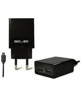 Travel charger 2xUSB + microUSB 2A black