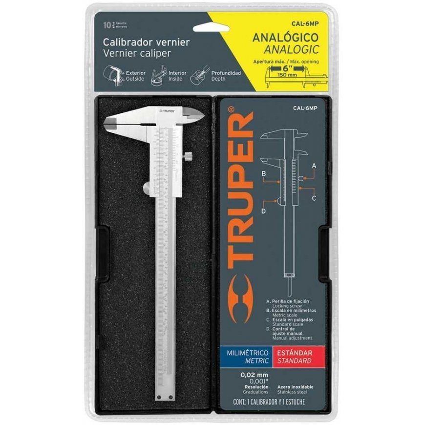 Slankmatis 150mm, nerūdijantis plienas, tikslumas 0.02mm Truper® – 2