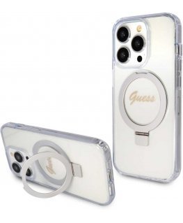 Guess IML Ring Stand Glitter MagSafe Case for iPhone 15 Pro Clear