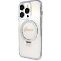 Guess IML Ring Stand Glitter MagSafe dėklas, skirtas iPhone 15 Pro skaidrus
