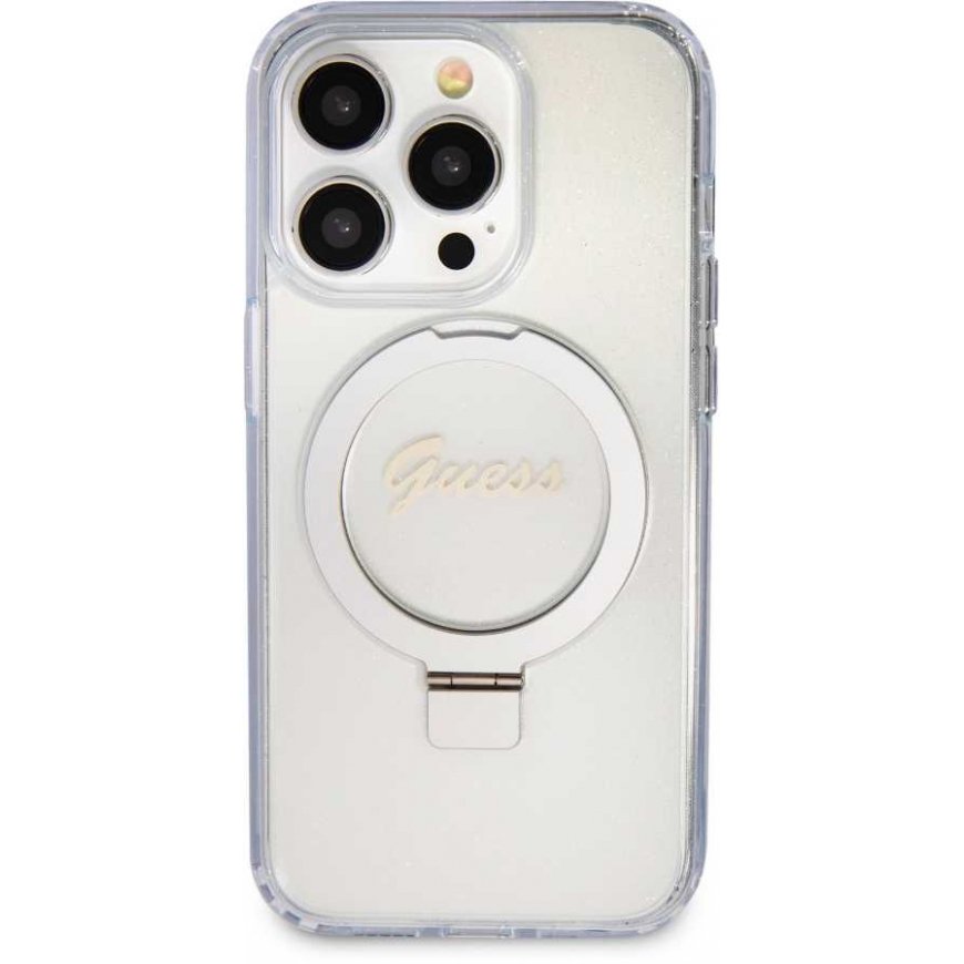 Guess IML Ring Stand Glitter MagSafe Case for iPhone 15 Pro Clear – 3