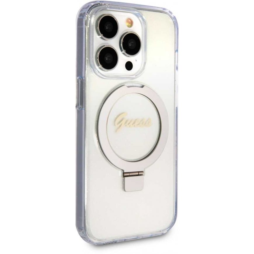Guess IML Ring Stand Glitter MagSafe Case for iPhone 15 Pro Clear – 4