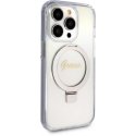 Guess IML Ring Stand Glitter MagSafe dėklas, skirtas iPhone 15 Pro skaidrus