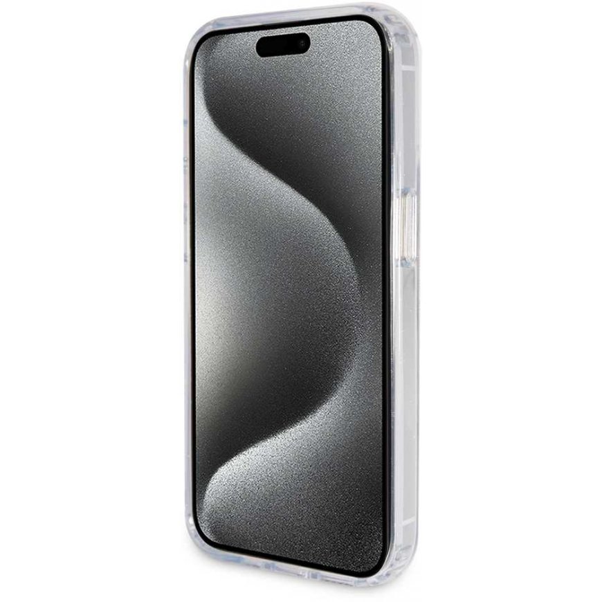 Guess IML Ring Stand Glitter MagSafe dėklas, skirtas iPhone 15 Pro skaidrus – 5
