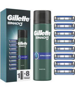 Gillette Mach3 Skutimosi Peiliukai, 8 vnt + Mach3 Gelis 200ml