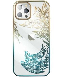Luxury iPhone 14 Plus Case with Kingxbar Phoenix Crystals - Gold and Blue