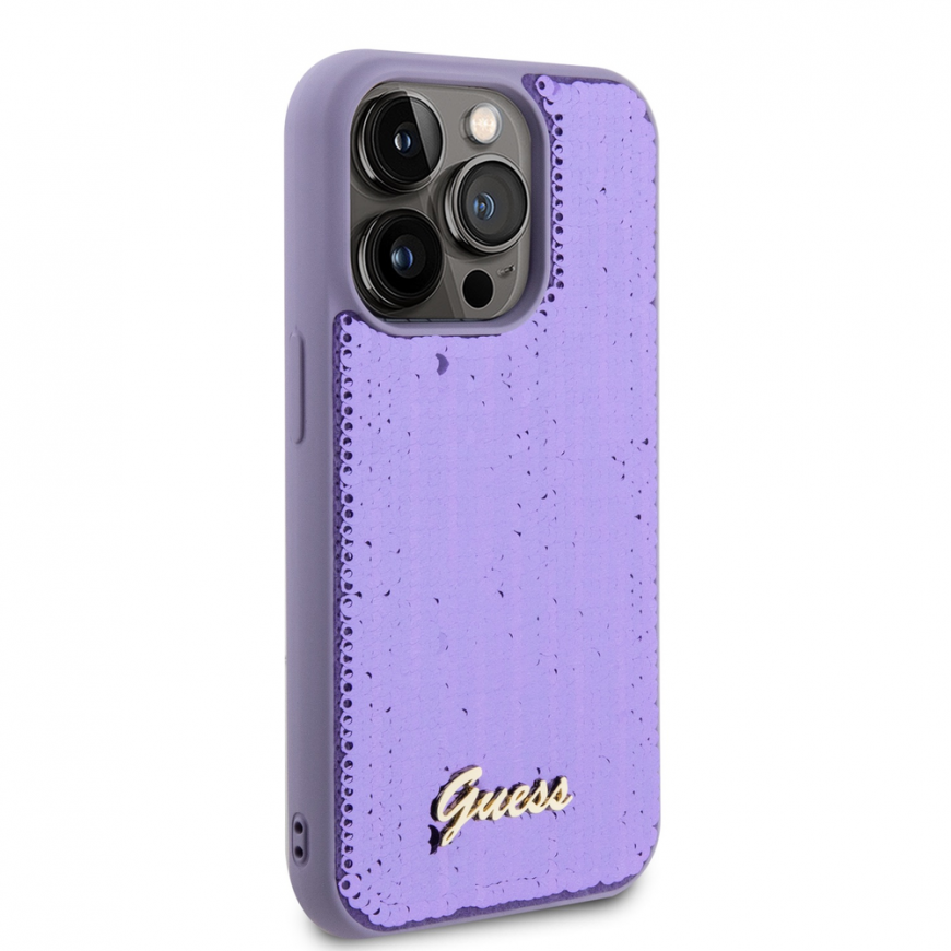 Guess Sequin Script logotipo dėklas, skirtas iPhone 14 Pro Violetinė – 3
