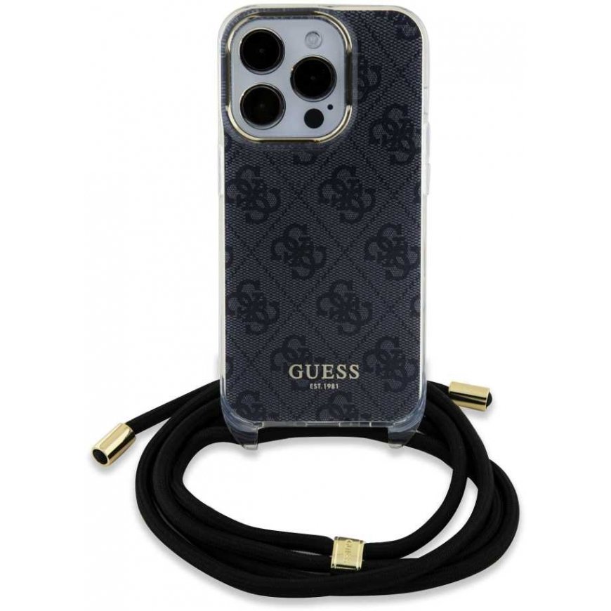 Dėklas Guess IML 4G Printed Crossbody Case for iPhone 15 Pro Juodas
