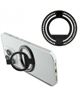 Dėklas Guess MagSafe Ring Stand Rhinestone su funkcija standu (Juodas)