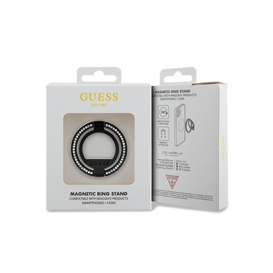 Dėklas Guess MagSafe Ring Stand Rhinestone su funkcija standu (Juodas) – 4