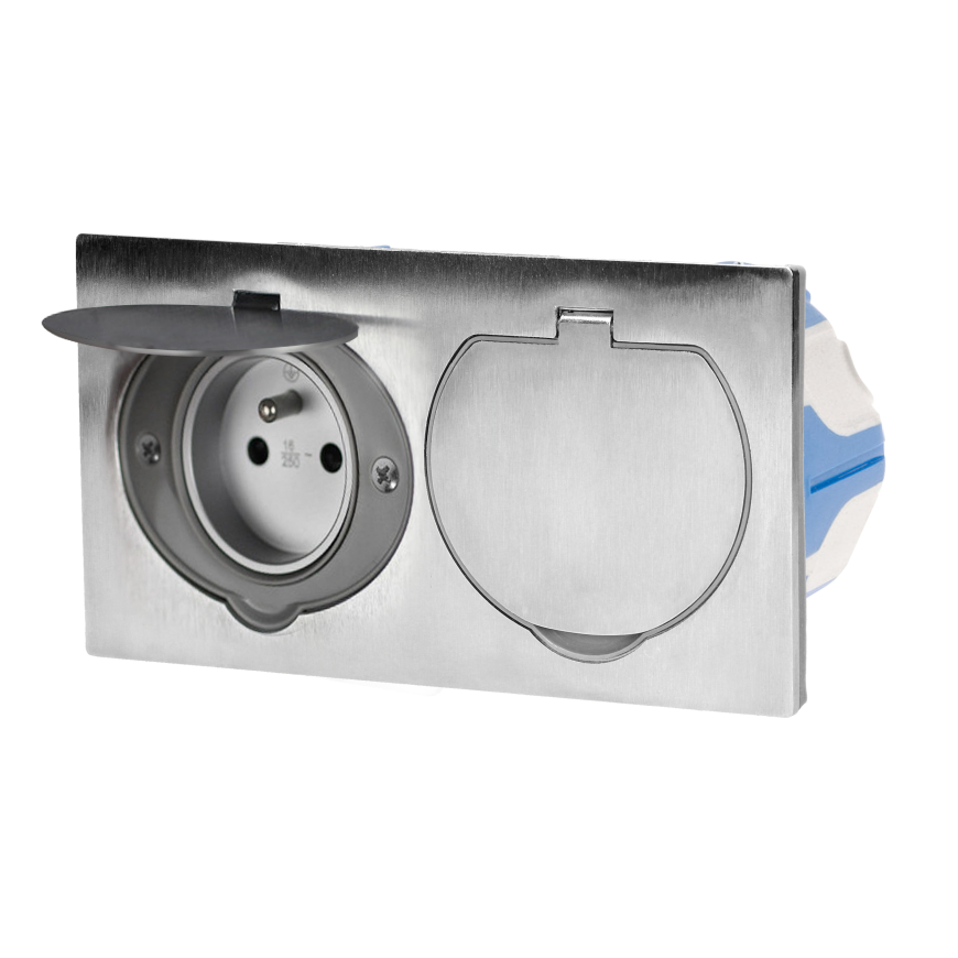 Orno Double hermetic electrical outlet, IP55 stainless steel, with windproof mounting box