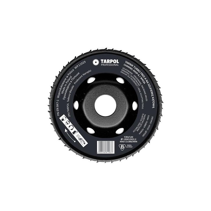 rasp turbo pjaustytuvas - A, kampiniams šlifuokliams, 120 x 22,2 x 12 mm, TARPOL [T-83] – 2